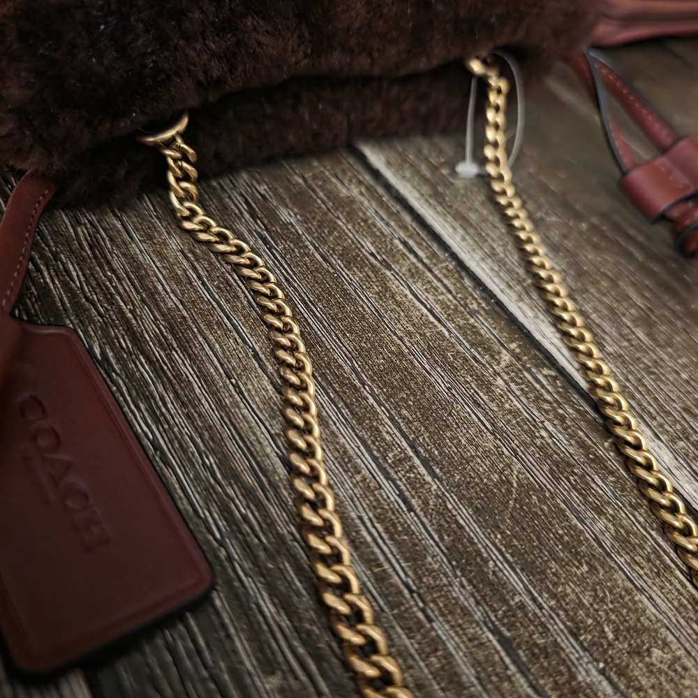 Nwot Coach Drawstring Shearling Pouch In Burgundy… - image 2